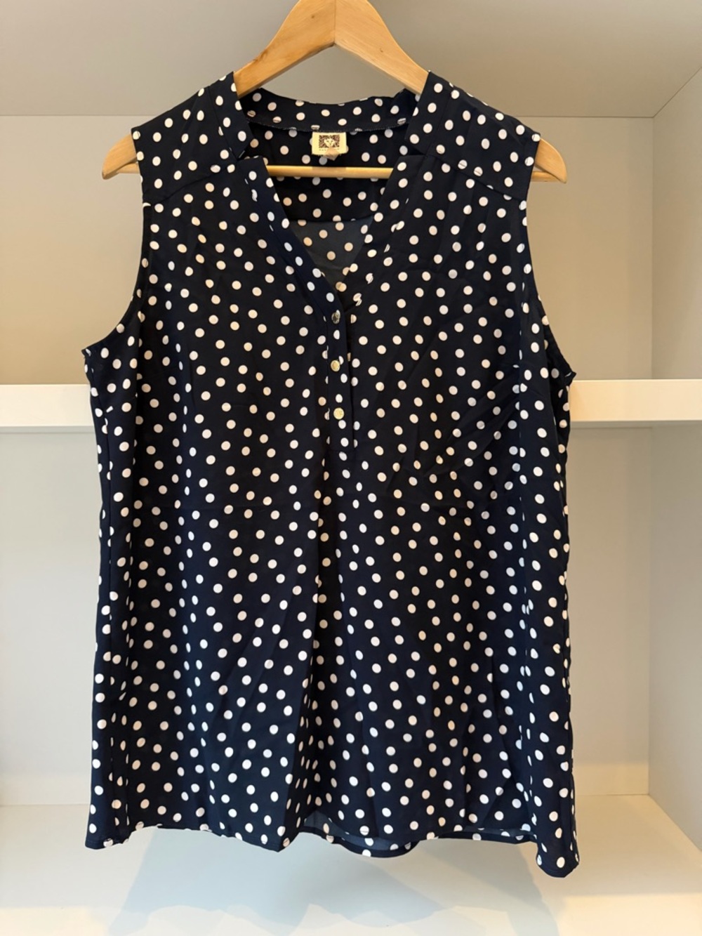 Anne Klein Navy Blue Sleeveless Polka Dot Camisole